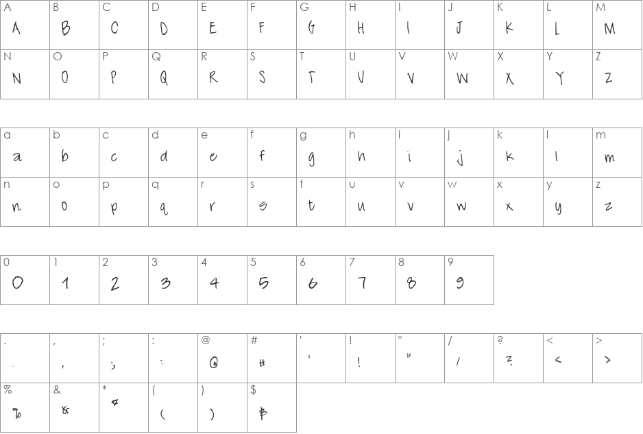 Sherlon font character map preview