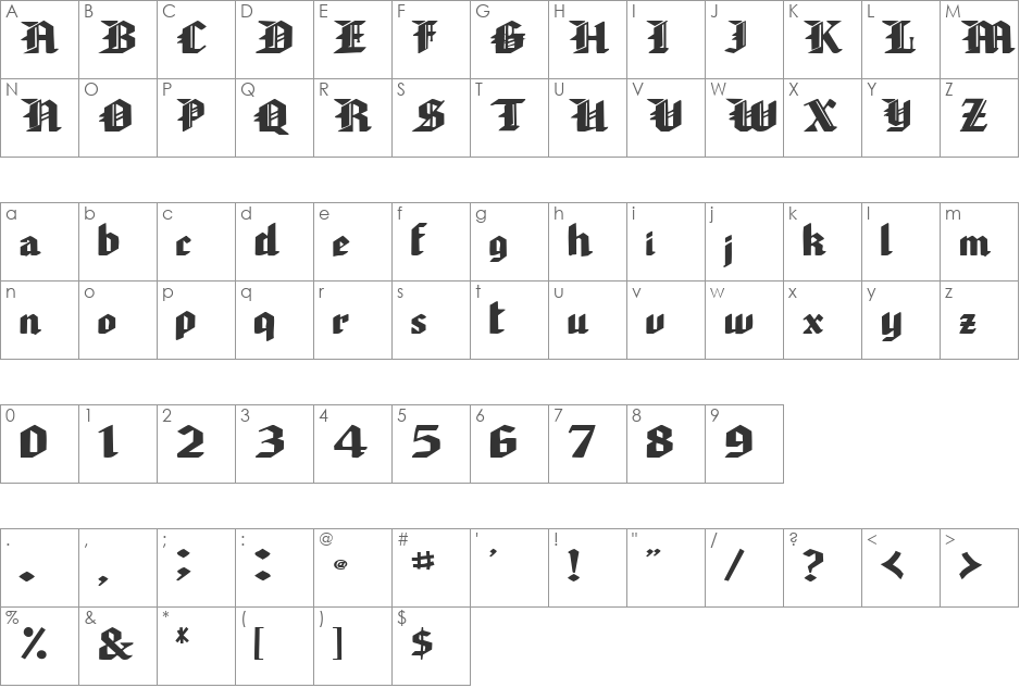 SherWoodFont99 font character map preview