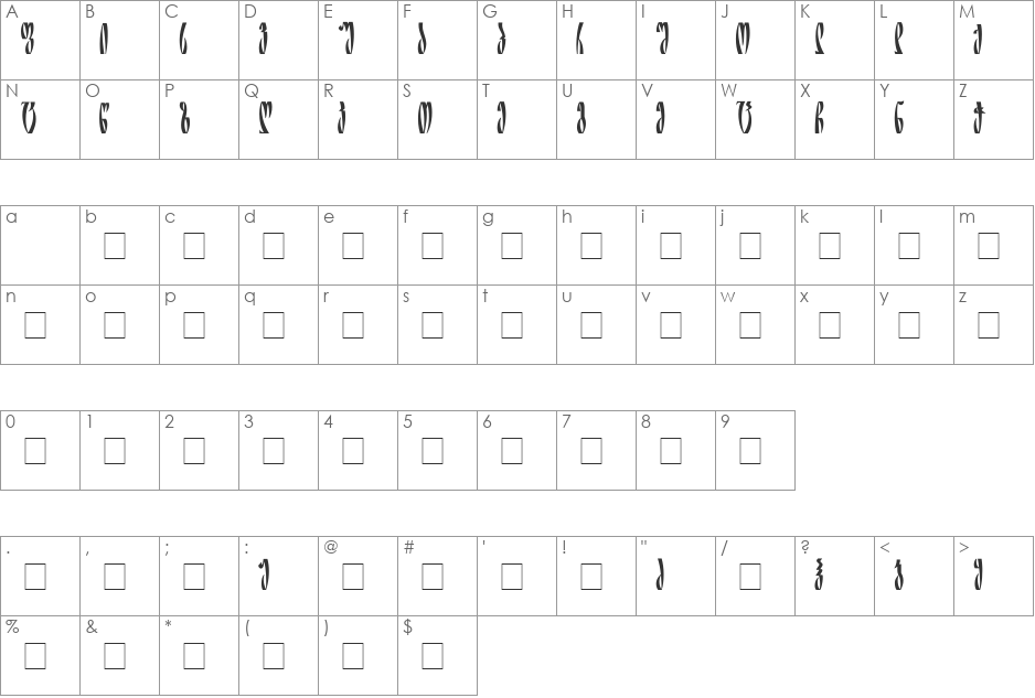 SheshaITV font character map preview