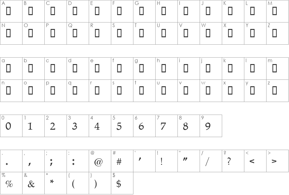 Shifra font character map preview