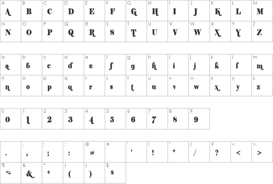 Shifty Chica 2 font character map preview