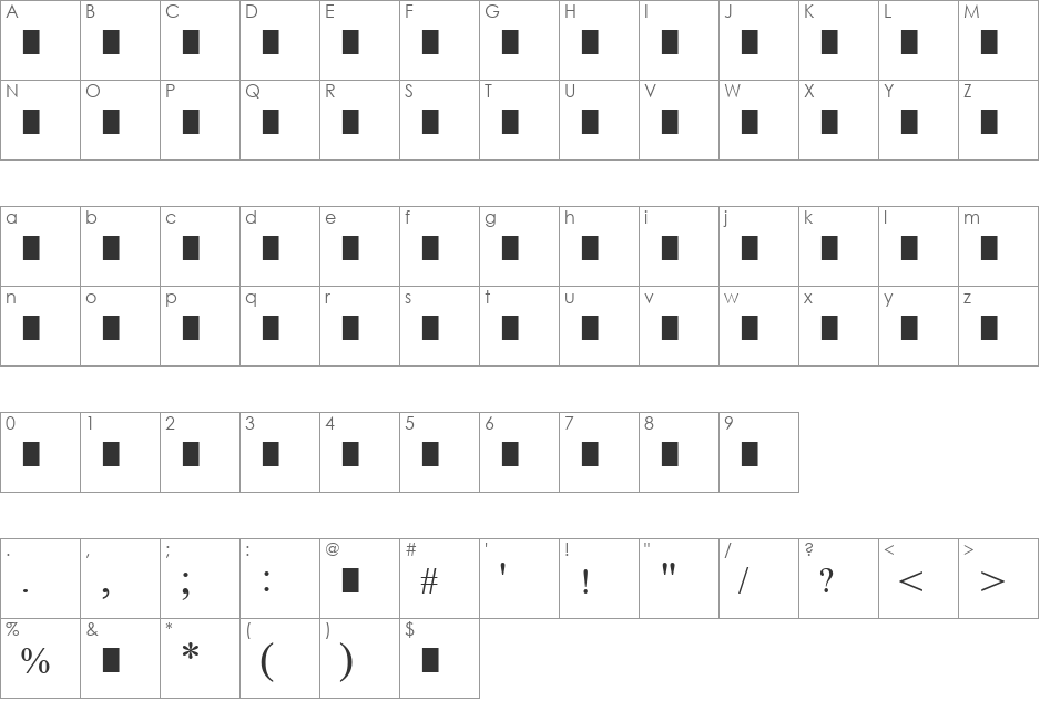 Shimanto font character map preview