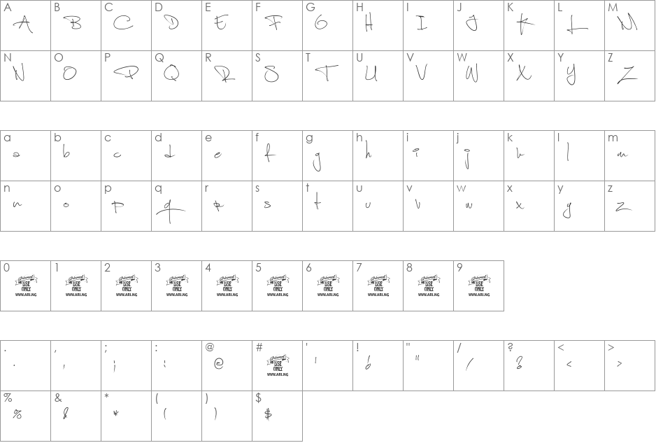Shimes Two PERSONAL USE font character map preview
