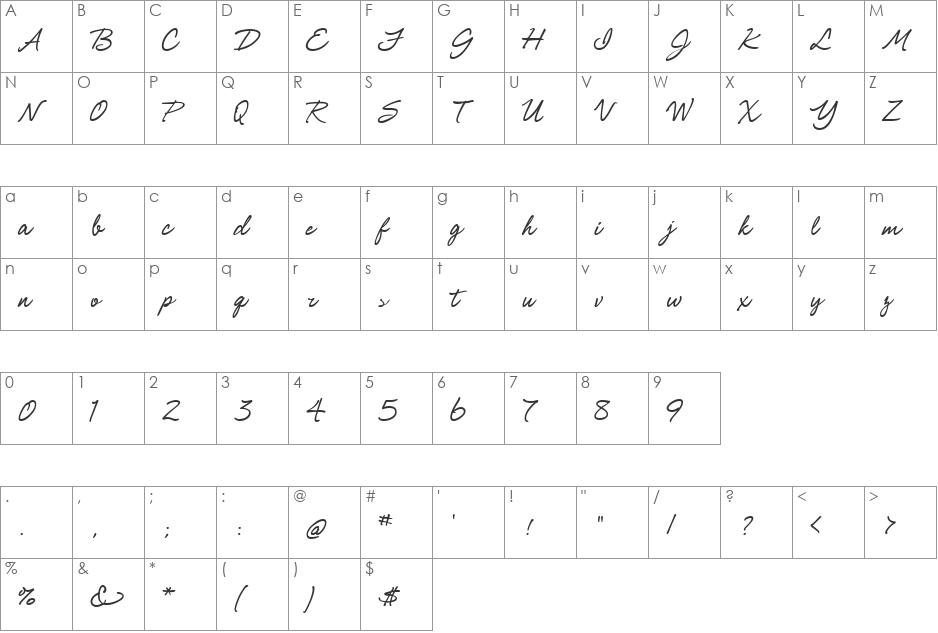 Shimmer Bold font character map preview