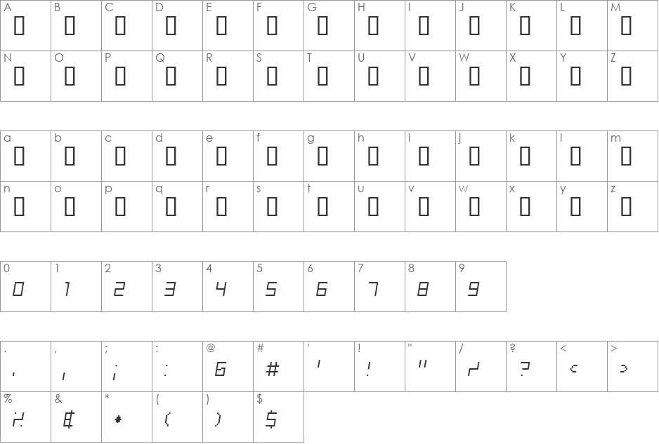 Shimshon Light Oblique font character map preview
