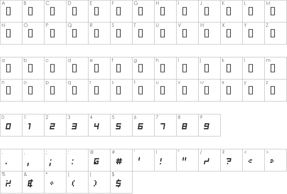 Shimshon Oblique font character map preview