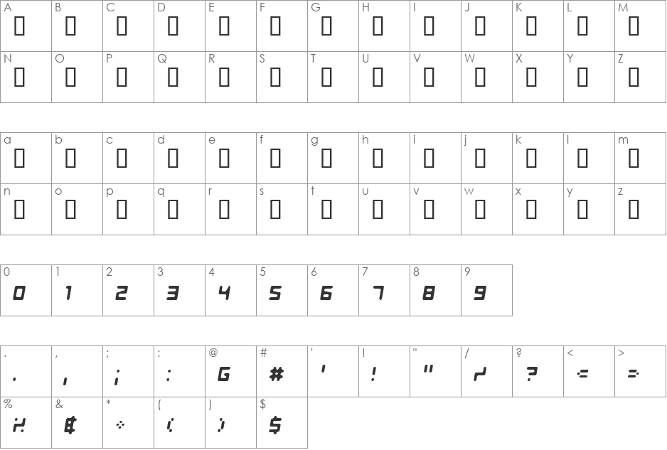 Shimshon Round Oblique font character map preview
