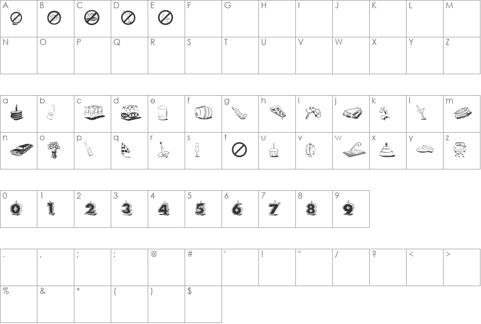 Shindig font character map preview