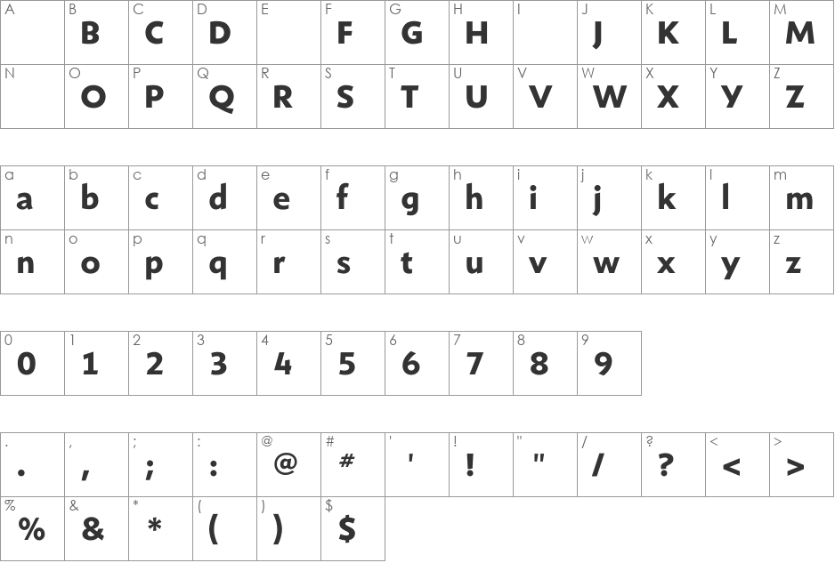 ShinnBold font character map preview