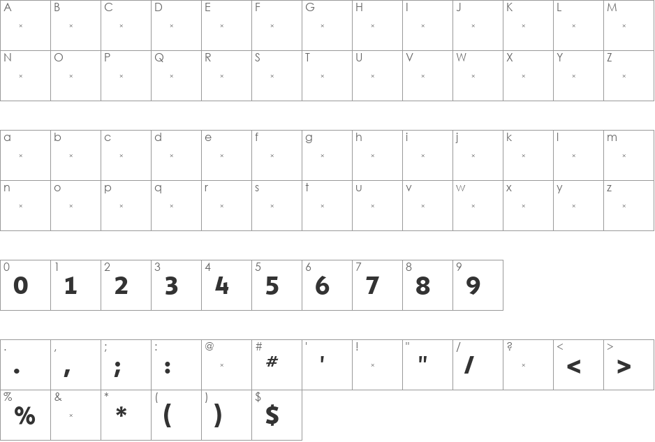 ShinnBoldTab font character map preview