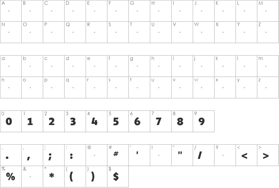 ShinnExtraBoldTab font character map preview