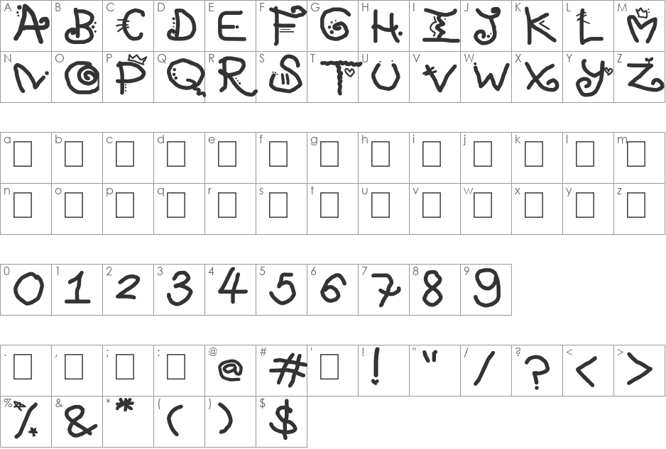 Shioon font character map preview