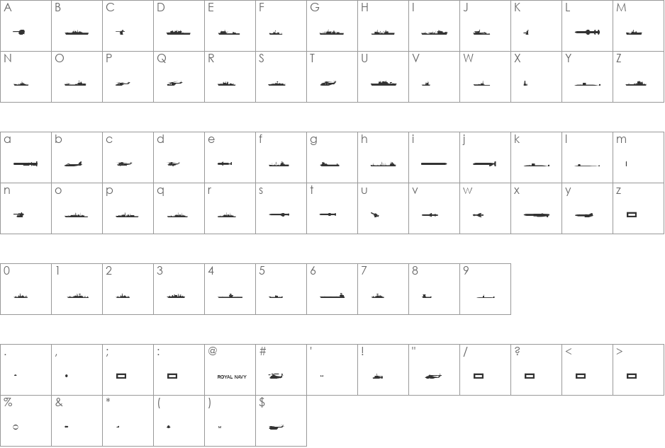 Ships font character map preview