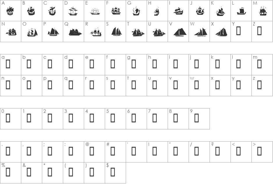 Ships font character map preview