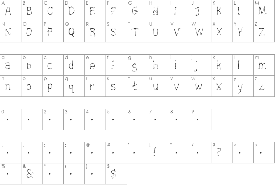 ShipwreckLite font character map preview