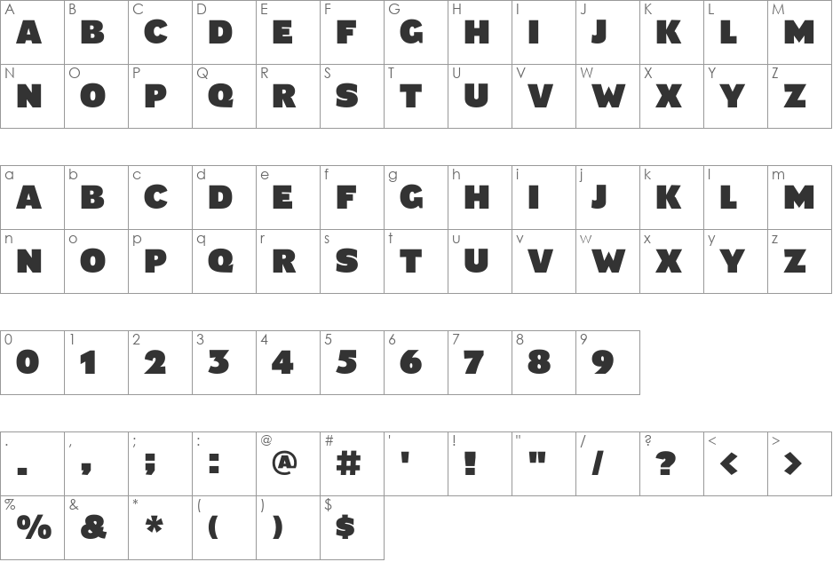 Shire font character map preview