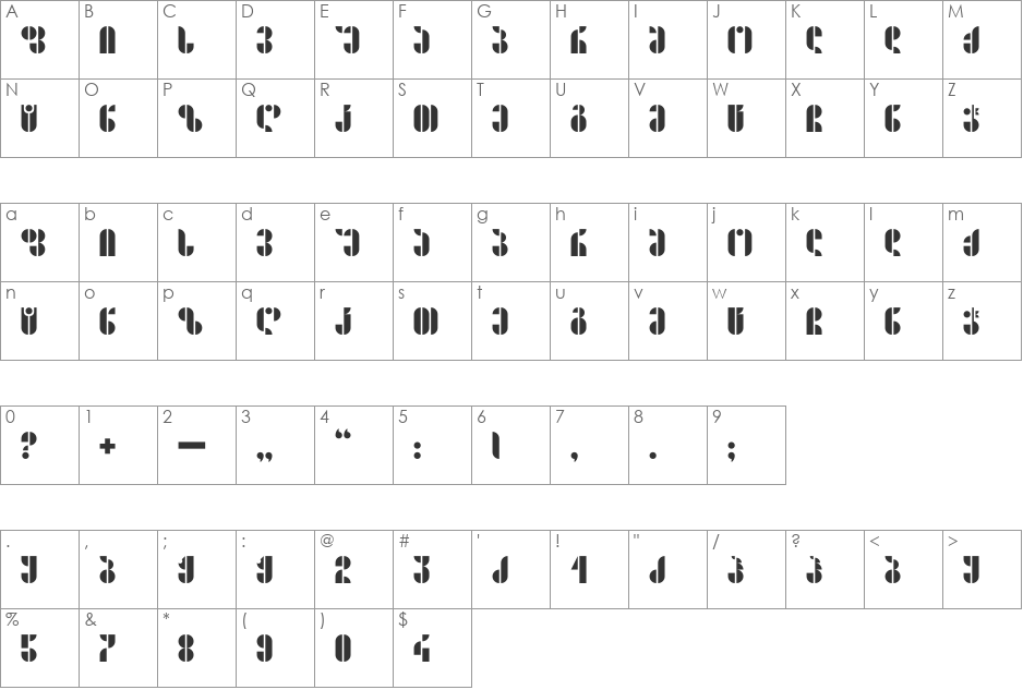 Shirimi font character map preview