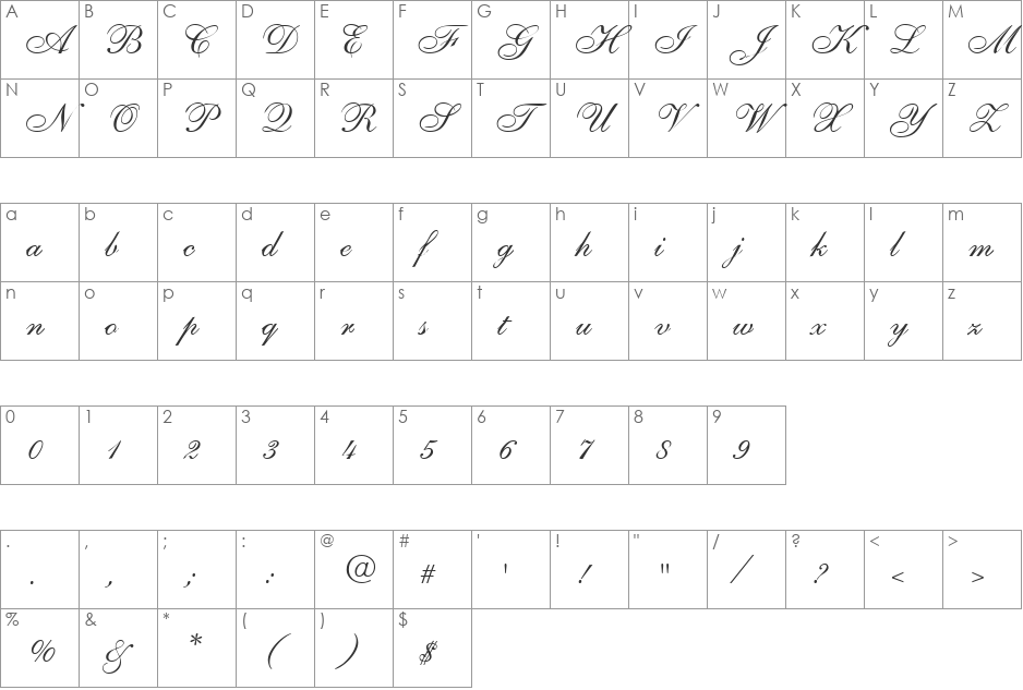 ShirleyAllegro DB font character map preview