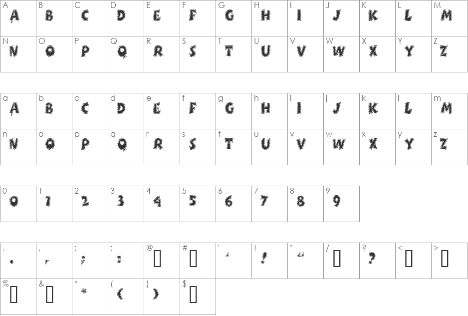 SHIVERING MOSAIC font character map preview