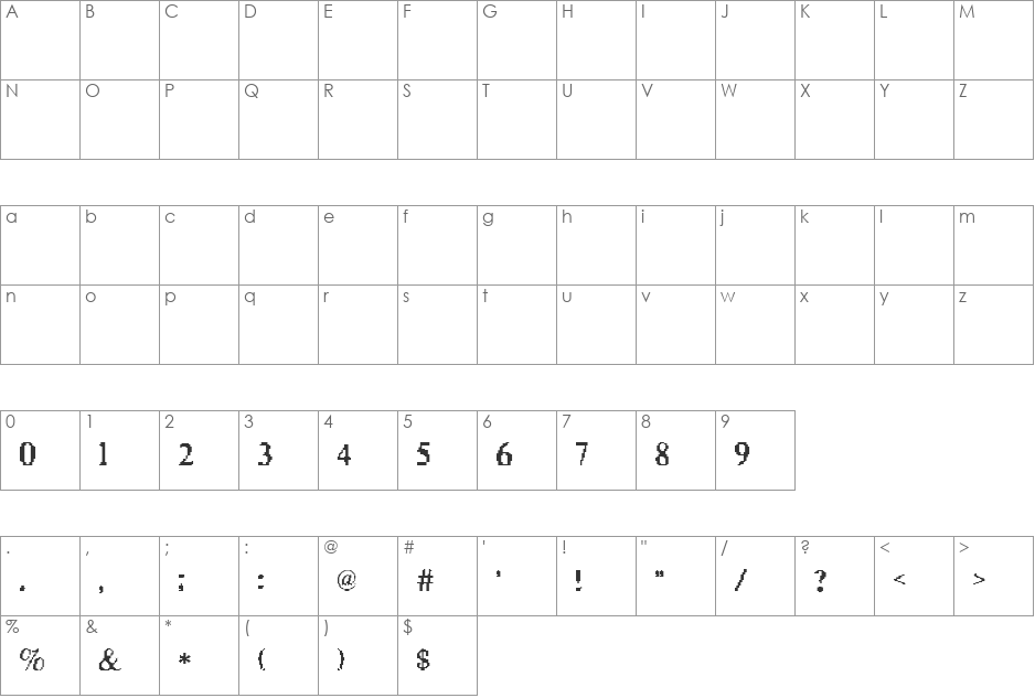 Shlili font character map preview