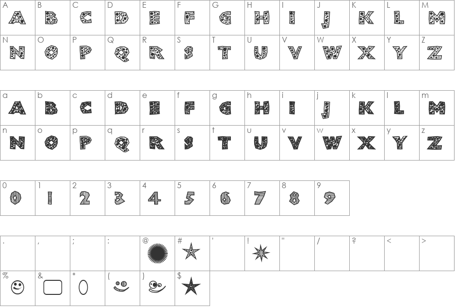 ShlockoBlockoDroppoCaps font character map preview