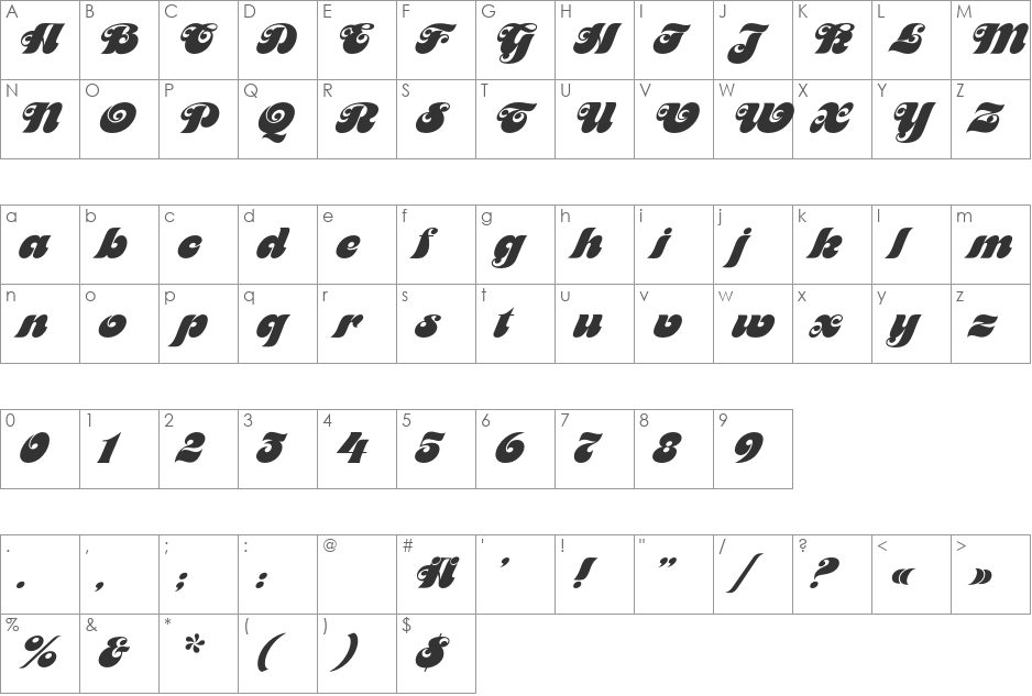 ShMotterFemina font character map preview