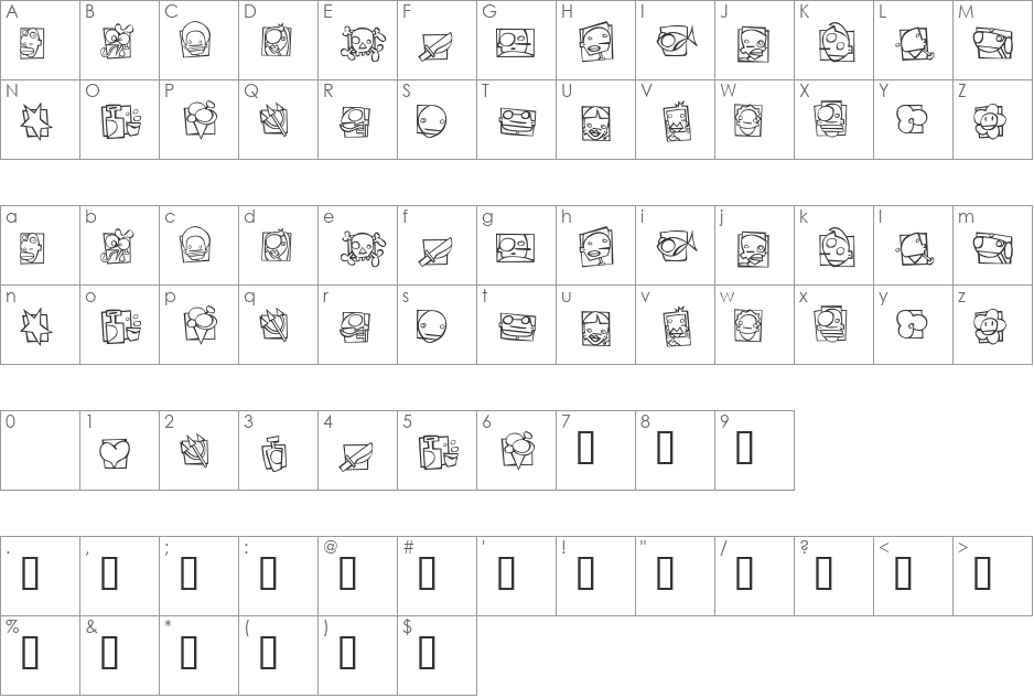 ShnPC font character map preview