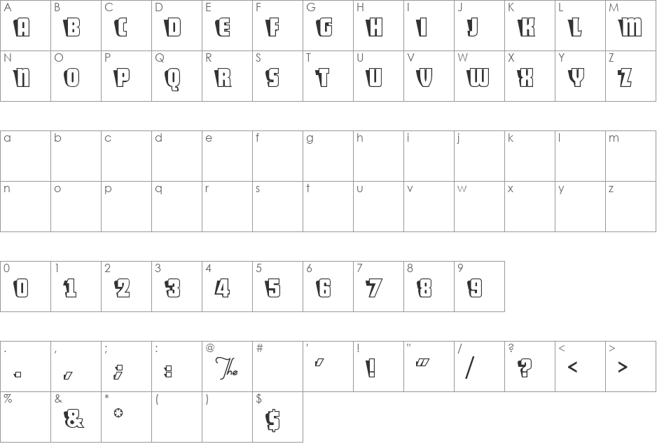 SHO CARD CAPS font character map preview