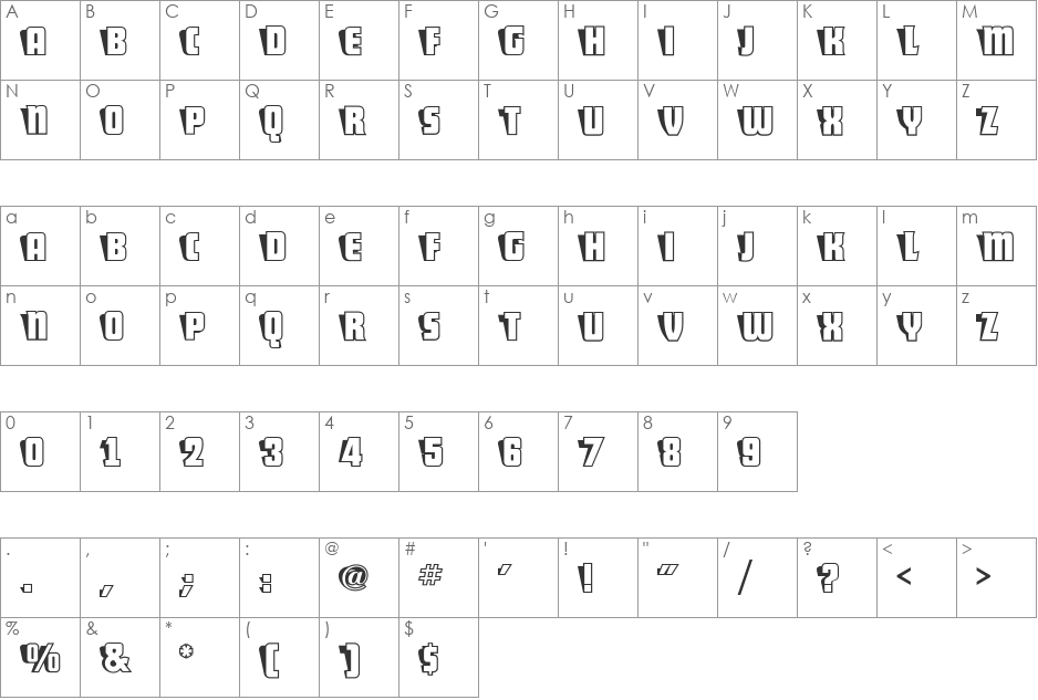 ShoCard Caps NF font character map preview