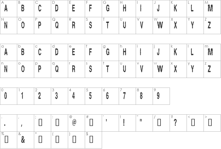 Shock font character map preview