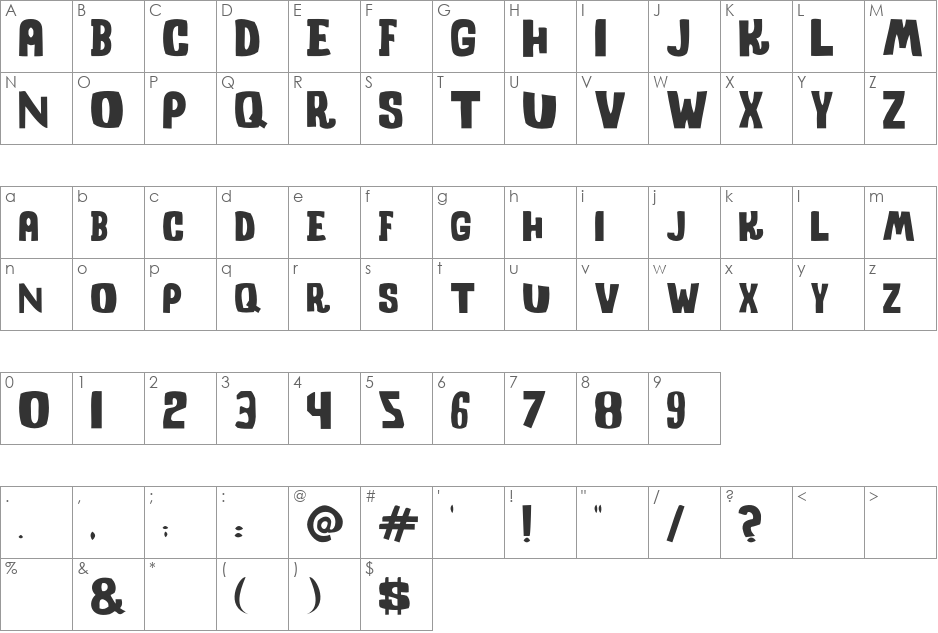 Shock Corridor font character map preview