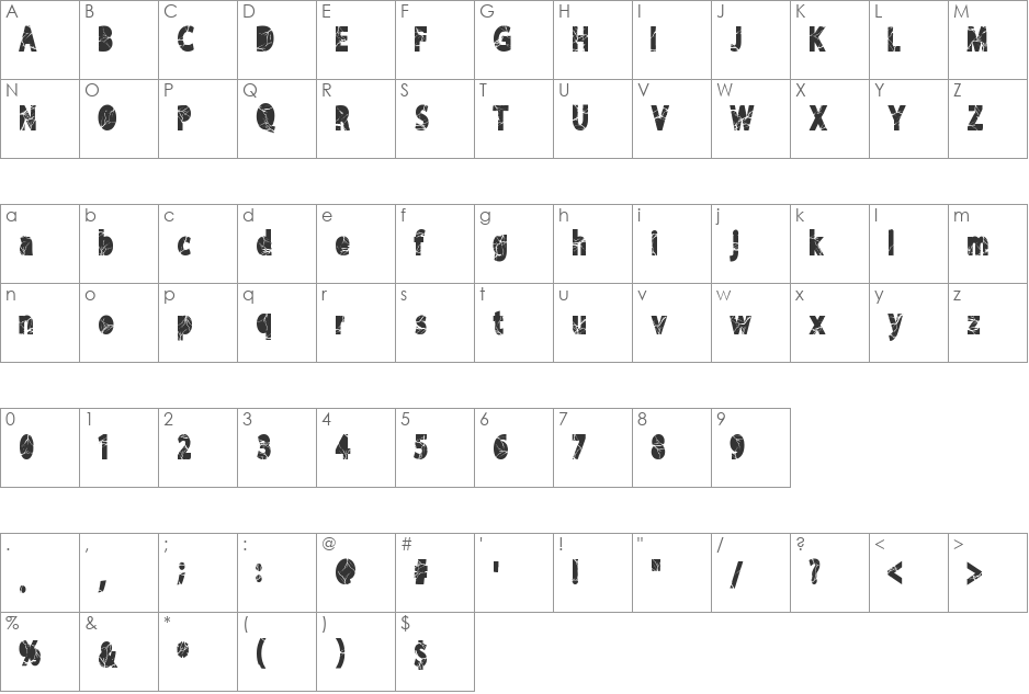 Shockvetica font character map preview