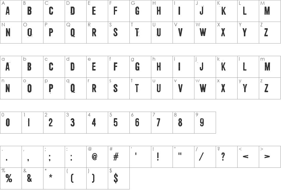 Shoemaker font character map preview
