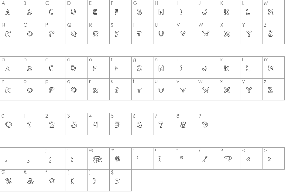 ShoeStringRound font character map preview