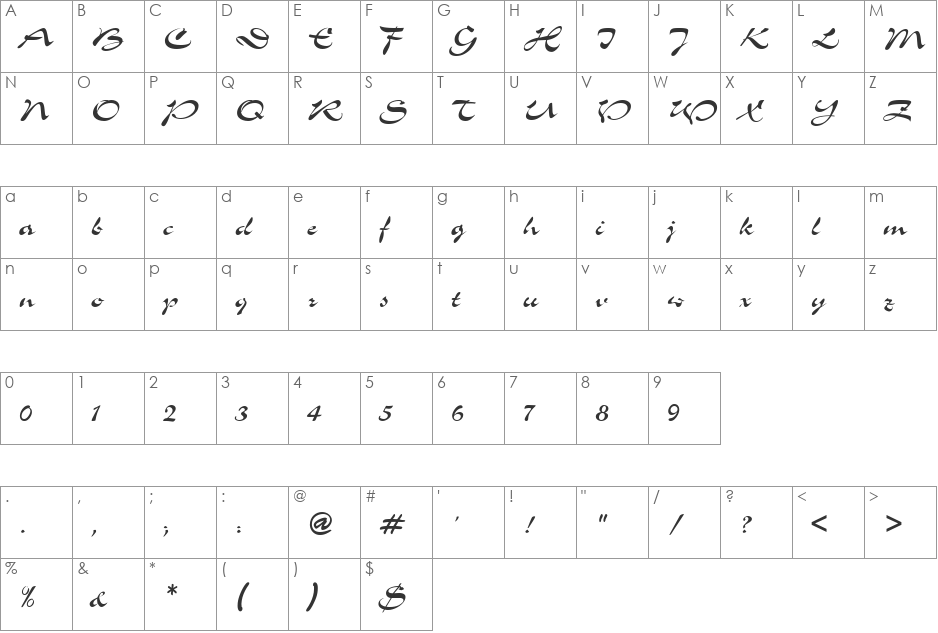 Shogun font character map preview