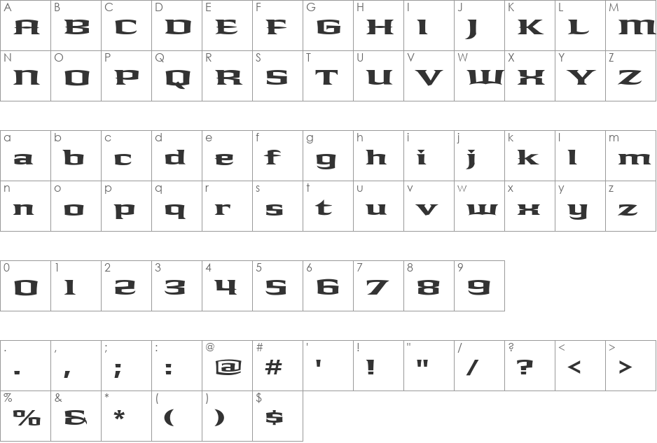 Shogun Tight font character map preview