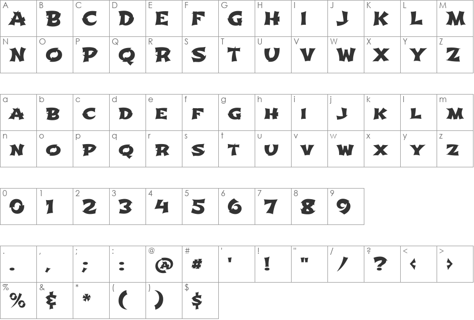 Shojumaru font character map preview