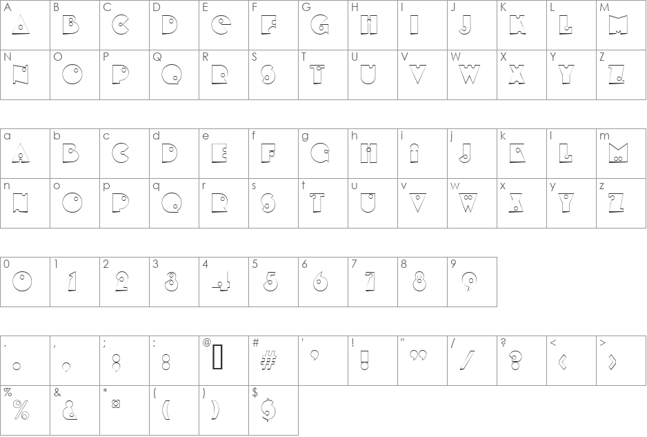 Shooter Blanks SF font character map preview