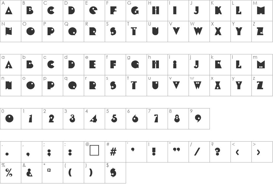 Shotgun DB font character map preview