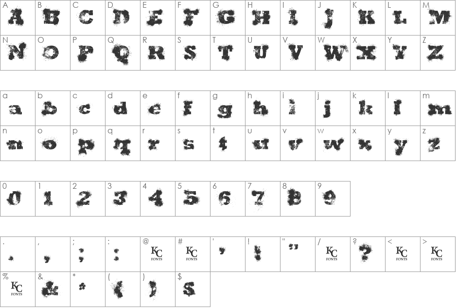 Shotgun Wedding font character map preview