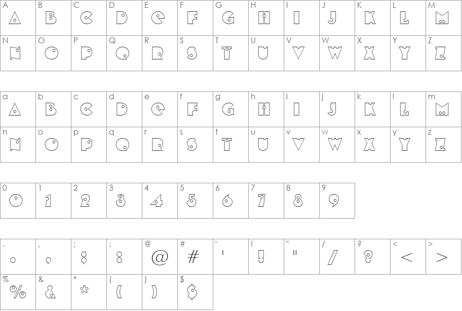 ShotgunBlanks BT font character map preview