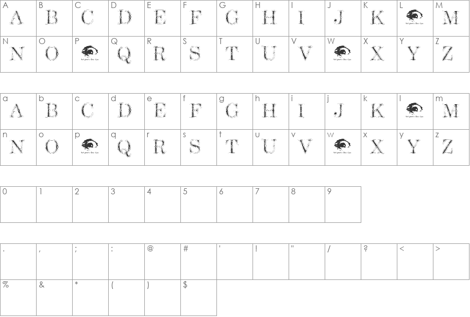 Shotty TransferTrial font character map preview