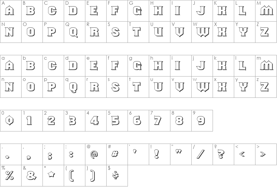 Should've Known Shaded font character map preview
