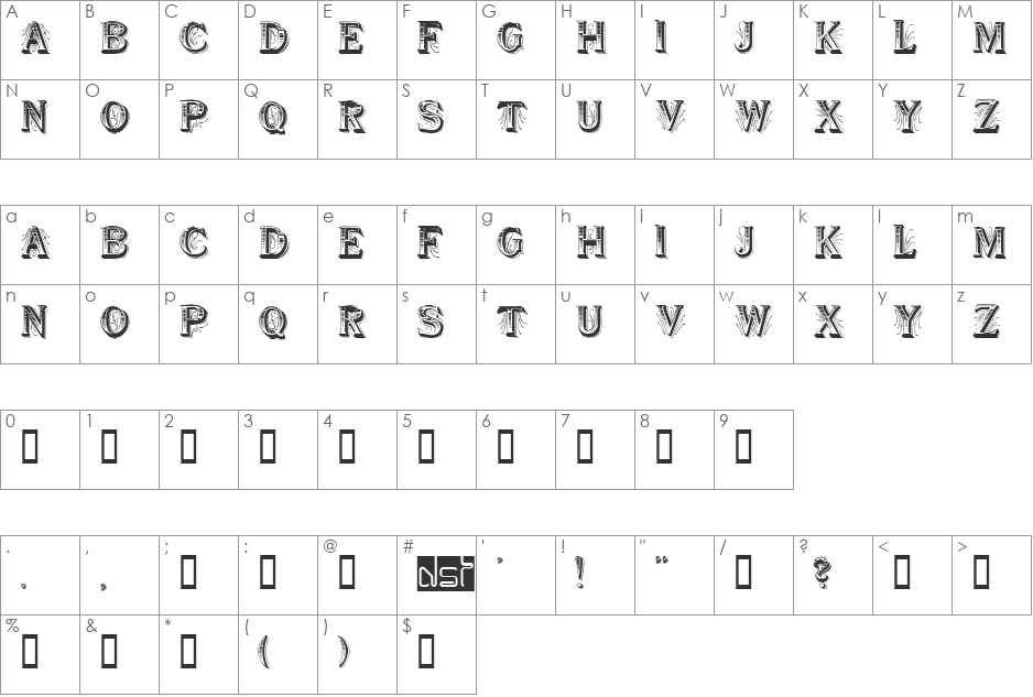 Showboat font character map preview