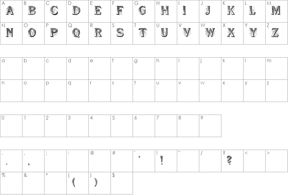 Showboat font character map preview