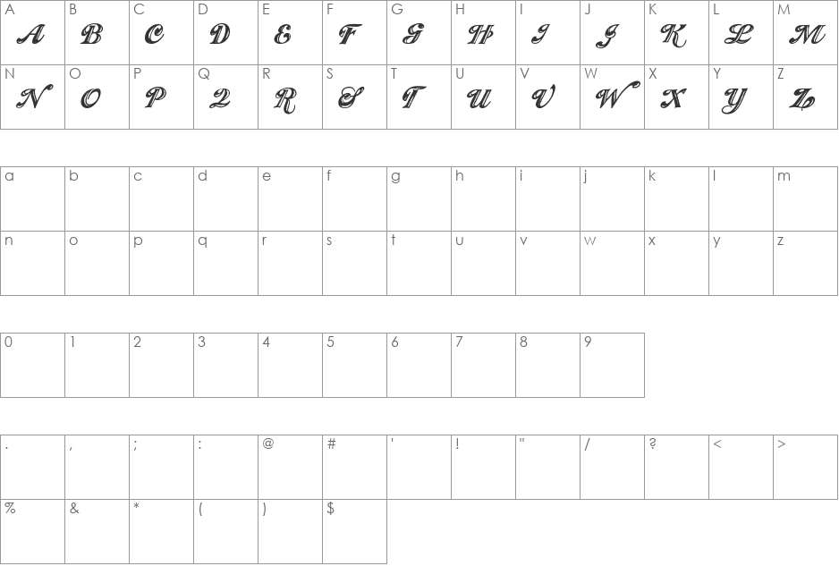 Showmen font character map preview