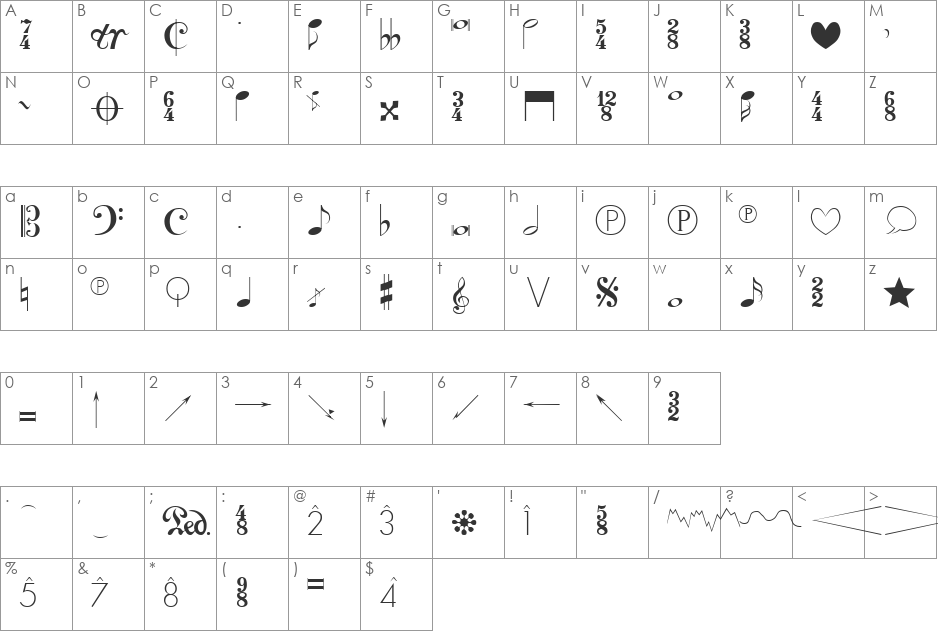 Shpfltnat.fog font character map preview