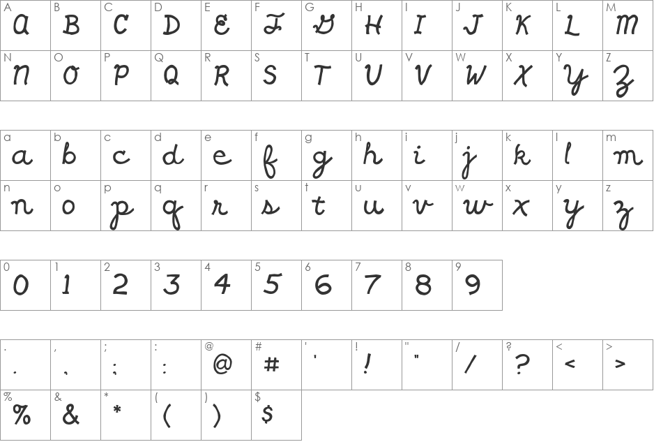 Shrag Script font character map preview