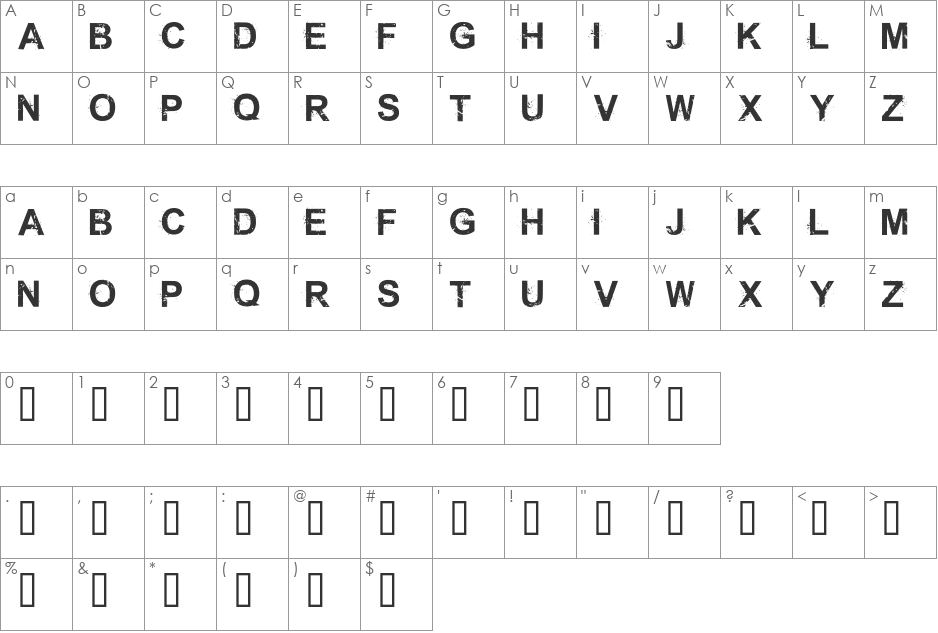 Shrapnel font character map preview