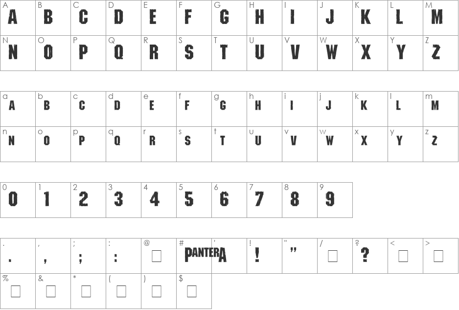Shredded font character map preview